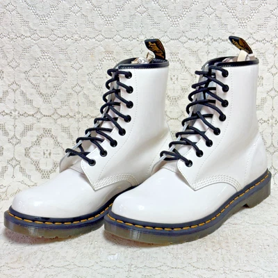 Dr. Martens Sz 9 White Patent Leather Lace Up Casual Women’s Combat Boots EXC+ - Image 1 of 4