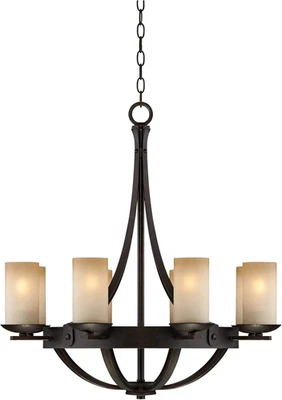 Araña de bronce industrial Franklin Iron Works Sperry 28" de ancho rústica casa de campo Foto 1 de 4