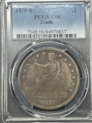 Dólar de plata 1878 S comercio graduación profesional G6 - Buena moneda original tipo libre de problemas $1 Foto 1 de 4