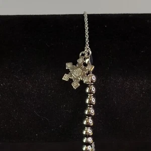 Sterling Silver 925 Snowflake Charm Bracelet Silver Beads White Gemstones - Picture 1 of 9