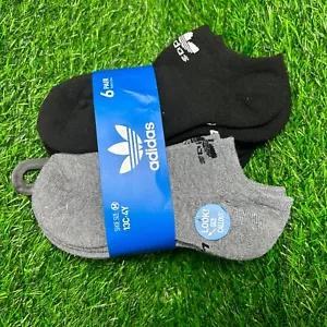 Adidas Boy's Socks Size M 13C-4Y - 6 Pairs! Grey Black No Show- BRAND NEW! - Picture 1 of 5