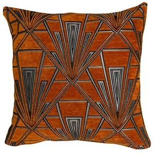 Art Deco Geometric Cushion. Burnt Orange and Silver. 20s & 30s Style. 17" Square - Picture 1 of 3