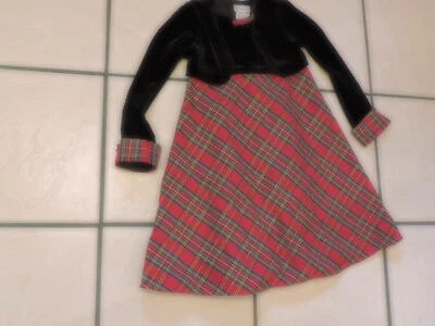 Vestido para niñas pequeñas GEORGE BRAND rojo a cuadros/terciopelo negro manga larga talla 4T con cinturón Foto 1 de 3