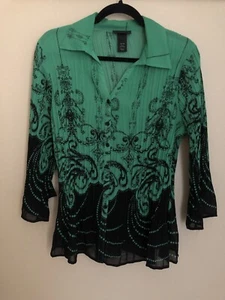 LANE BRYANT GREEN AND BLACK PATTERNED PLEATED BLOUSE~SIZE 14/16 - Picture 1 of 7