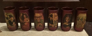 Vintage 1950s Set of 6 Frosted RED Old Masters Paintings Tumblers - Picture 1 of 15