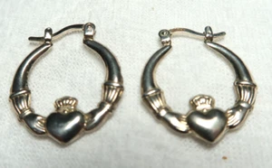 VINTAGE ATEMBERAUBENDE IRISCHE CLADDAGH-OHRRINGE STERLINGSILBER - Bild 1 von 2