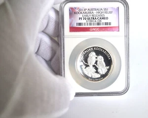High Relief 2013 P Proof $1 Silver Australia Kookaburra 1 oz Coin PF70 UC ER - Picture 1 of 2