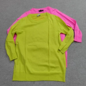 J.Crew Womens Sweater Small Green Neon Pink 100% Merino Wool 3/4 Sleeve Lot of 2 - Picture 1 of 12