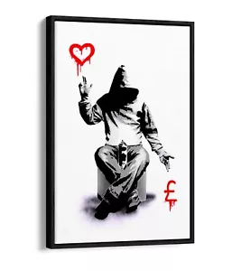 BANKSY, LOVE OR MONEY -FLOAT EFFECT CANVAS WALL ART PRINT ARTWORK- GRAFFITI - Picture 1 of 12