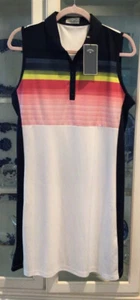 Vestido de golf Callaway estampado a rayas degradado cuello grande Opti-dri UPF 50 nuevo con etiquetas - Imagen 1 de 4