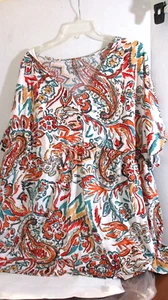 Jessica London ~ mehrfarbiges KURZARMSHIRT OBERTEIL ~ Damen 26/28 ~ Neu mit Etikett - Bild 1 von 4