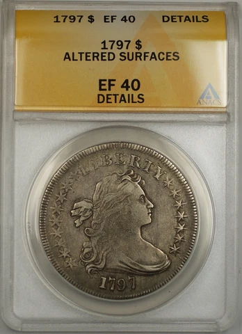 1797 Draped Bust Small Eagle Silver Dollar $1 Coin ANACS EF-40 Details Cover