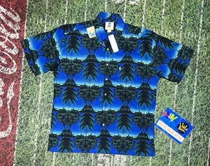 Kahala Mens Hawaiian Shirt size L Leaf Short Sleeve Palm Print Button8177 - Picture 1 of 5