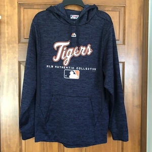 Majestic Authentic MLB Detroit Tigers Blue Hoodie Sweatshirt Mens Size Small - Picture 1 of 7