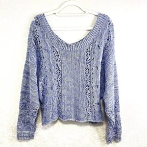 MELROSE & MARKET Sweater Womens M Oversized Boxy Purple Dolman Sleeve Crochet - Picture 1 of 12