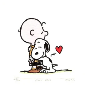 SNOOPY WITH CHARLIE BROWN PAINTED LTD ED ETCHING - Picture 1 of 1