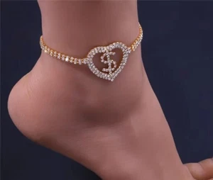 7Ct Round Cut Lab-Created Diamond Women's Heart Anklet 14K Yellow Gold Plated - Picture 1 of 7