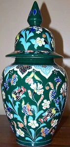 Handmade Turkish 11" (29cm) High Iznik Green Raised Ceramic Jar Urn Canister - Picture 1 of 5