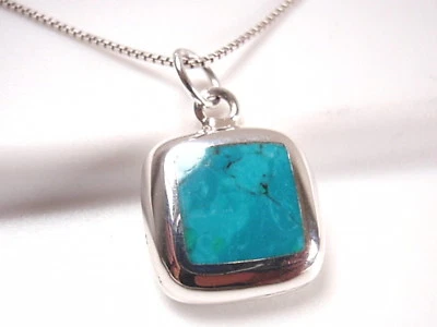 Reversible Blue Green Turquoise Mother of Pearl 925 Sterling Silver Pendant - Image 1 of 2