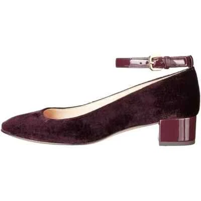 Nine West Everina Patent Block Heel & Ankle Strap Burgundy Velvet Suede NEW s10 - Image 1 of 4