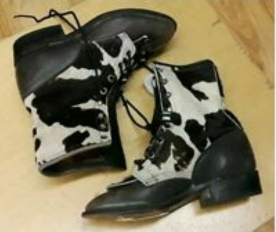 RARE VINTAGE LARRY MAHAN PONY HAIR / COWHIDE LEATHER LACE UP ANKLE BOOT 6.5 COW  - Image 1 of 1