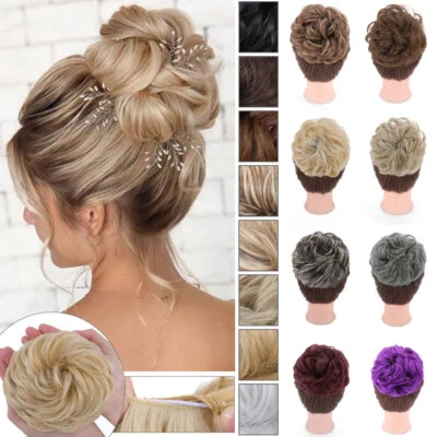 Extensiones de cabello grueso natural rizado desordenado moño grueso Scrunchie Updo como humano Foto 1 de 4