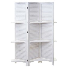 Separè paravento shabby chic 3 pannelli in legno bianco con mensole