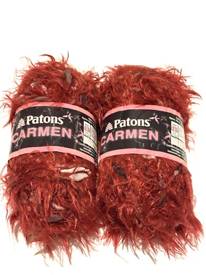 Patons Carmen Yarn 07430 Wine DyeL 127545 Eyelash Nylon Polyester 64 YD Lot of 2 - Image 1 of 4
