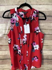 41 Weißdornstich Fix Damen rot Blumen ärmellos Shirt Top Bluse Größe L - Bild 1 von 5