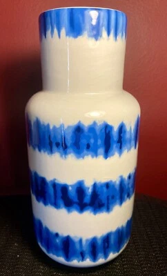 Ceramic Flower Vase Decor White Blue 10” Tall - Image 1 of 3