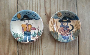 two small sgraffito hand-painted mexican dishes of farmers - Picture 1 of 3