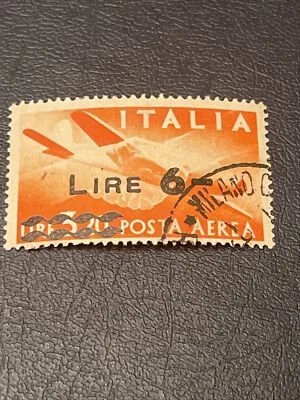 Rare High Value ITALY # C115 Used Stamp 6 LIRE SURCHARGE AIRMAIL - Image 1 of 3