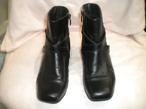 AIRFLEX size 9 women leather ankle boots wedge no slip heel side zips square toe - Picture 1 of 6