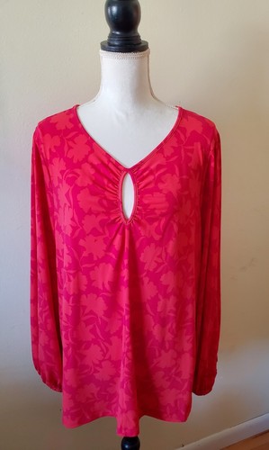 Michael Kors donna più 1X top tunica manica lunga collo a goccia rosa arancione