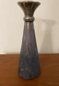 Vintage Tony Evans Raku Keramik glasierte schillernde Vase geriffeltes Oberteil signiert #7 - Bild 1 von 14