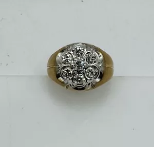 10k Yellow And White Gold Gents Natural Diamond Cluster Ring 10.5 - Picture 1 of 4
