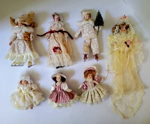 Lot 7 Vintage Victorian Porcelain Doll Ornaments, Some if not all are Kurt Adler - Picture 1 of 14