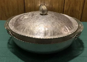 Vtg PYREX Glass Bowl Floral Etched Silver Plated 3 Piece Serving Dish USA E-31 - Picture 1 of 12