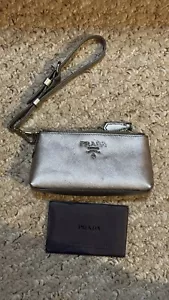 prada wristlet mini silver safiano Wallet Logo - Picture 1 of 9
