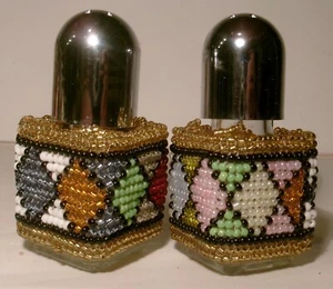 BEADED Salt & Pepper Shakers MOSAIC Design 2.5"tall - Picture 1 of 7