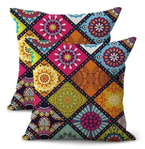 set of 2 retro mandala patchwork cushion cover home decor interiors - Picture 1 of 3