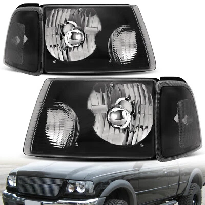 BLK Headlights For 2001-2011 Ford Ranger Clear Corner Turn Signal Light Pair Set - Image 1 of 4
