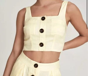Reiss Alma Linen Yellow Crop Top Size UK14 RRP£65 NEW - Picture 1 of 9
