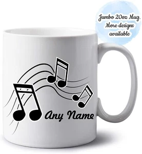 Personalisierter Jumbo 20 Unzen Musiknotizen Becher individueller Name extra großer Becher Teetasse - Bild 1 von 16
