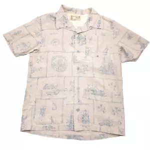 $295 RRL Double RL Ralph Lauren Linen Marine Print Camp Shirt Mens Size XL - Picture 1 of 12
