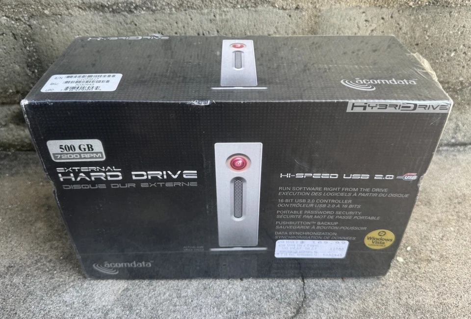 HybridDrive External Hard Drive 500 GB 7200 RPM USB 2.0 16-Bit Windows Vista NEW - Image 1 of 4