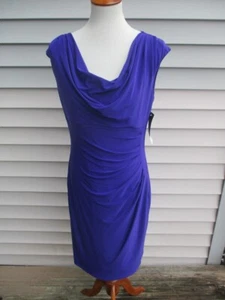 LAUREN RALPH LAUREN Purple Drape Neckline Ruched Sleeveless SHEATH DRESS 12 $130 - Picture 1 of 5