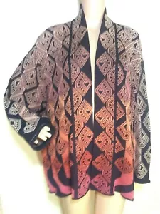 ITSA offene Strickjacke Pullover 2X/3X neu ohne Etikett schwarz ombre aztekisch Südwesten Baumwolle Taschen - Bild 1 von 5