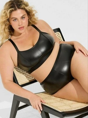 Torrid Black Faux Leather Bra & High Leg Cheeky Panty SET Plus Size 4X, 26 - Image 1 of 4