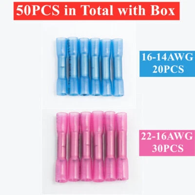 Heat Shrink Crimp Butt Electrical Wire Splice Terminal Connectors Kit 50PCS - Image 1 of 4